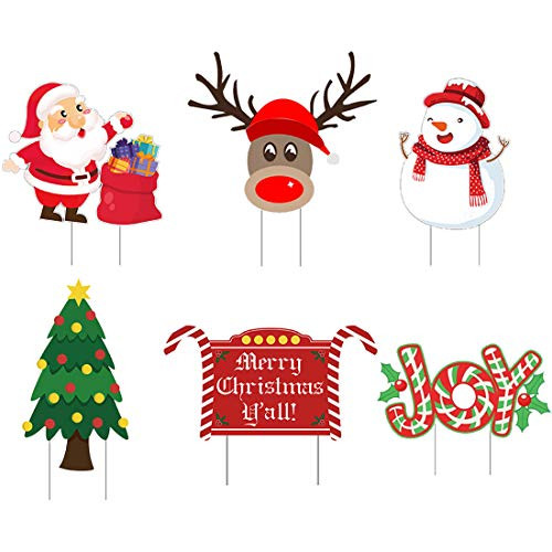 PTFNY 6 Pack Christmas Yard Signs with Stakes for Lawn Yard Decorations Signs Xmas Winter Holiday Outdoor Lawn Decorations