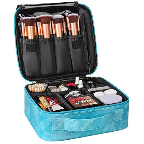Makeup Travel Case Makeup Bag for Women Train Case Make Up Organizers And Storage for Cosmetics Jewelry Electronics with Adjustable Shoulder Strap Seafoam