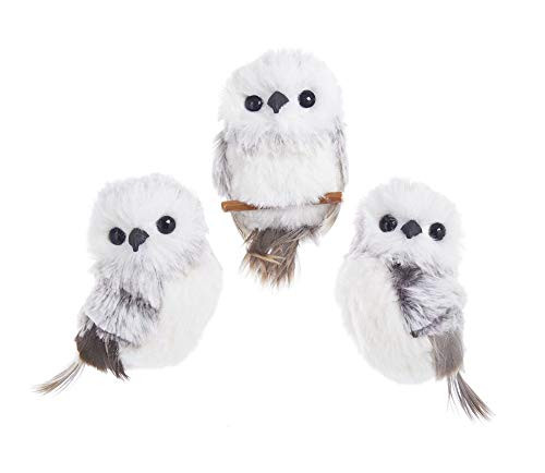 The Bridge Collection Fluffy Owl Ornaments Set of 3 Assorted Grey