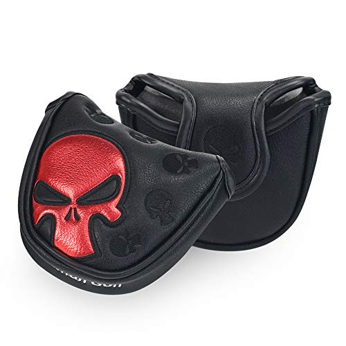 CRAFTSMAN GOLF Red Skull Black Mallet Putter Cover Headcover for Scotty Cameron Odyssey for Heel Shaft