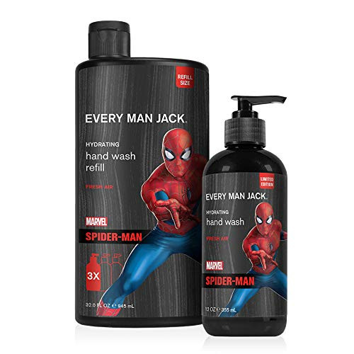 Every Man Jack Hand Wash - Marvel Spider-Man  12-ounce Bottle  33_8-ounce Refill  Naturally Derived Parabens-free Pthalate-free Dye-free and Certified Cruelty Free