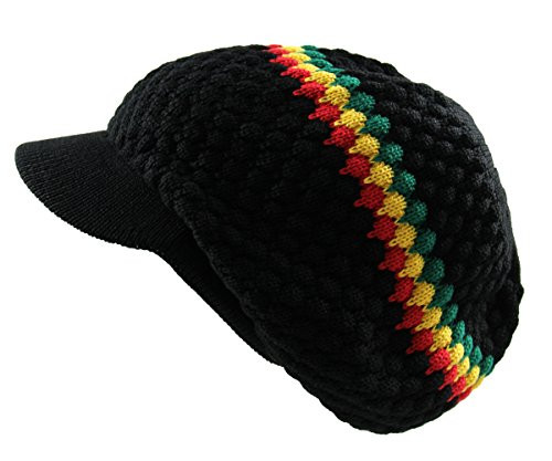 RW Mens Cotton Rasta Beanie Visor BlackRGY