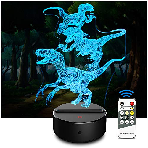 amivoo Dinosaur 3D Night Light for Kids - 7 Colors Changing 3D Optical Illusion Lamp with Remote Control Best Gift for Girls Boys Kids Smart Velociraptor Team amivoo Dinosaur 3D Night Light for Kids - 7 Colors Changing 3D Optical Illusion Lamp with Remote Control Best Gift for Girls Boys Kids Smart Velociraptor Team