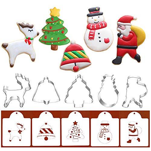 Christmas Cookie Biscuit Fondant Cake Mold - Set of 10-5Pcs Cookie Cutter and 5Pcs Matching Cookie Stencils Include Reindeer Bell Christmas Tree Snowman and Santa Christmas Cookie Biscuit Fondant Cake Mold - Set of 10-5Pcs Cookie Cutter and 5Pcs Matching Cookie Stencils Include Reindeer Bell Christmas Tree Snowman and Santa