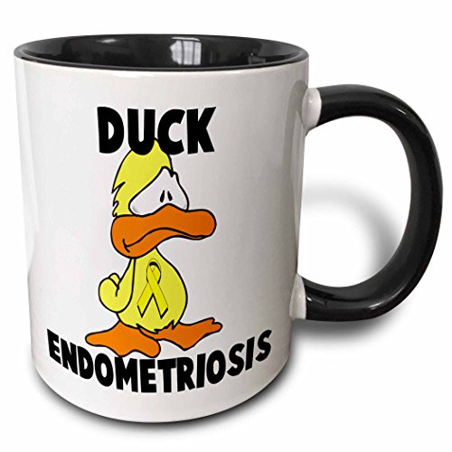 3dRose 114421_4 Duck Endometriosis Awareness Ribbon Cause Design Two tone black mug 11 oz White