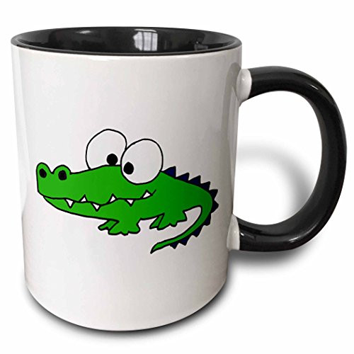 3dRose mug_195268_4 Funky Green Alligator - Two Tone Black Mug, 11oz