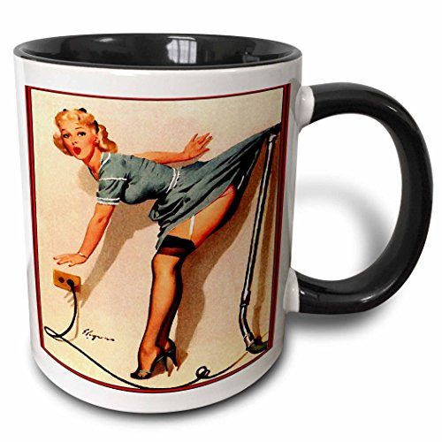 3dRose 204159_4 Print Of Elvgren Pinup What's Up With Vacuum Mug 11 oz Black