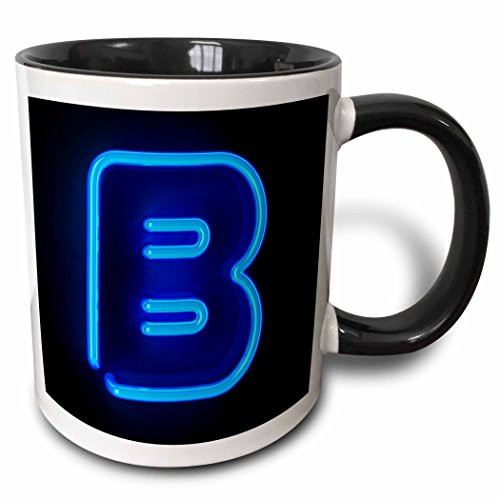3dRose 155122_4""Monogram letter B abstract neon blue lit shining illuminated" Mug 11 oz Black