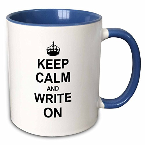 3dRose 157787_6 Keep Calm and Write on Mug 11 oz Blue