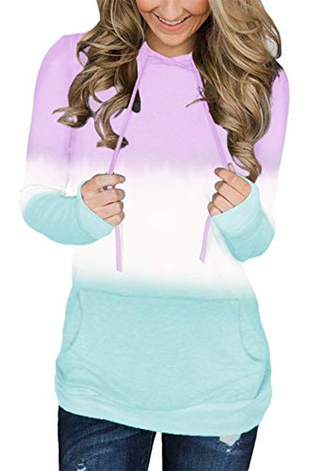 onlypuff Casual Tunic Tops Pullover Hoodies Hoody Sweatshirt Purple Tie Dye XXL
