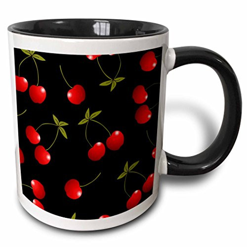 3dRose 24730_4 Print Juicy Red Cherries" Two Tone Black Mug 11 oz Multicolor