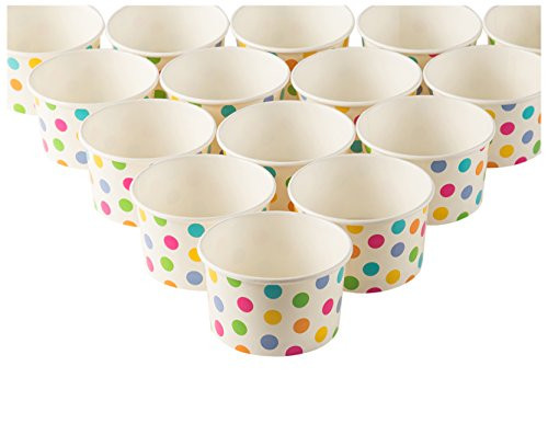 Ice Cream Sundae Cups - 50-Piece Disposable Paper Dessert Ice Cream Yogurt Bowls Party Supplies, Rainbow Polka Dots, 8-Ounce