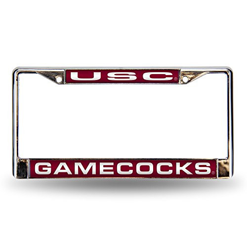 NCAA Rico Industries Laser Cut Inlaid Standard Chrome License Plate Frame South Carolina Fighting Gamecocks - Red Insert NCAA Rico Industries Laser Cut Inlaid Standard Chrome License Plate Frame South Carolina Fighting Gamecocks - Red Insert