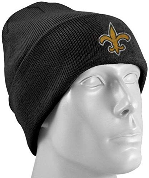 Reebok New Orleans Saints Black Cuff Beanie Hat - NFL Cuffed Winter Knit Toque Cap