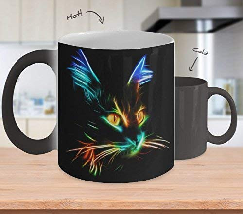 Gift For Cat Lovers - Lighting Cat color changing coffee mug - Novelty Coffee Mug - Discolor 11oz Mug