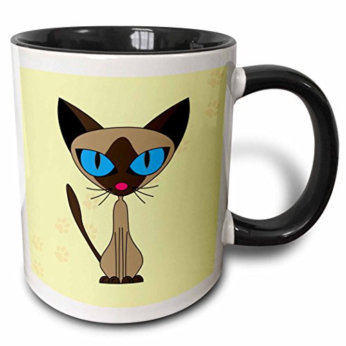 3dRose mug_6168_4" Cute Siamese Cat Paw Prints Design Two Tone Black Mug, 11 oz, Multicolor