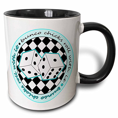 3dRose mug_28500_4 Bunco Chicks Roll With It Blue And White - Two Tone Black Mug, 11oz, Multicolored