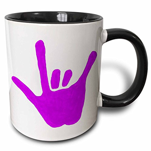 3dRose mug_15302_4 Love Hand Sign Language In Purple - Two Tone Black Mug, 11oz, Multicolored