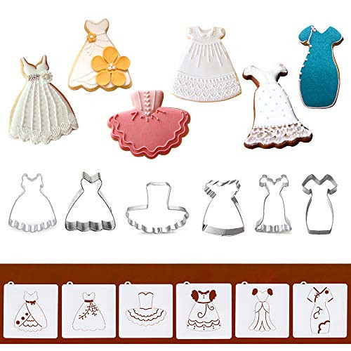 Dress Cookie Cutters with Matching Cookie Stencils - Set of 12-6Pcs Cookie Cutter and 6Pcs Cookie Stencils Include Braces Skirt Wedding Black Dress Little Girl Tutu and Princess Dress Dress Cookie Cutters with Matching Cookie Stencils - Set of 12-6Pcs Cookie Cutter and 6Pcs Cookie Stencils Include Braces Skirt Wedding Black Dress Little Girl Tutu and Princess Dress