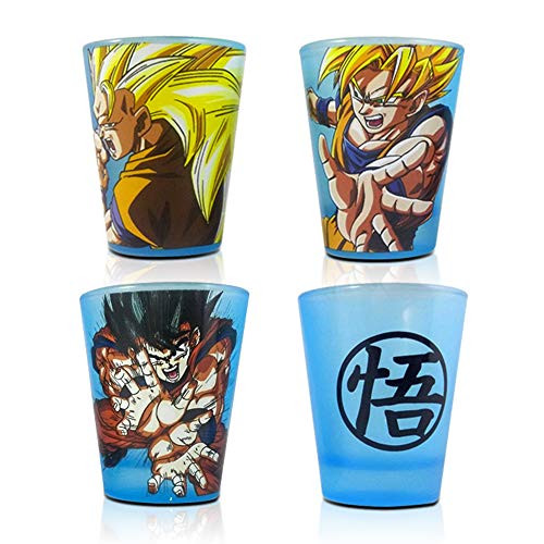 Officially Licensed Dragon Ball Z Goku Shot Glass Set With Neon Blue Blacklight Reactive decal Glass Set of 4 1_5oz approx_