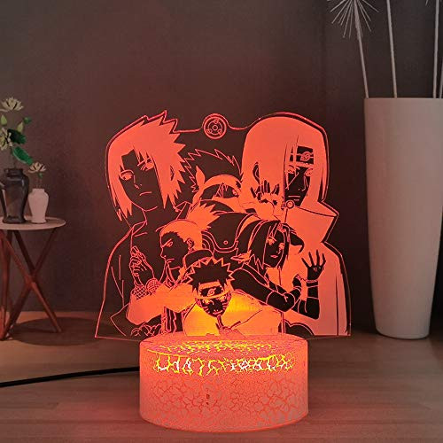 Laysinly Naruto LED Night Light for Kids Kakashi Uzumaki Naruto Sasuke Haruno Sakura Uchiha Itachi and Nara Shikamaru Night Lamp USB Remote Desk Lamp Cool Kids Gift Lamp Six Naruto