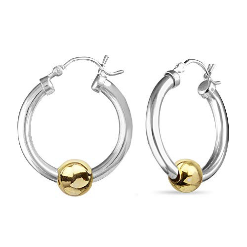 LeCalla Sterling Silver Jewelry High Polish Beaded Click-Top Hoop Earrings for Women LeCalla Sterling Silver Jewelry High Polish Beaded Click-Top Hoop Earrings for Women