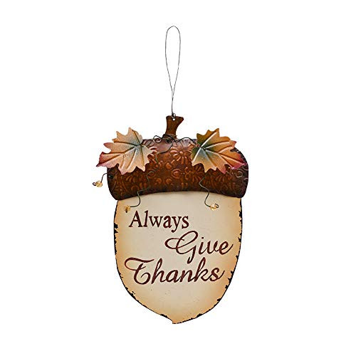 WHY Decor Wooden Acorn Fall Autumn Decorations Hanging Always Give Thanks Sign Wall Art Harvest Thanksgiving Home Decor Door 14 x 10 Inches