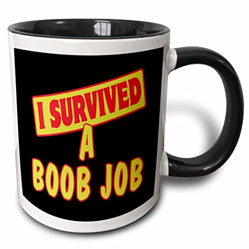 3dRose (mug_117578_4) I Survived A Boob Job Survial Pride And Humor Design - Two Tone Black Mug, 11oz