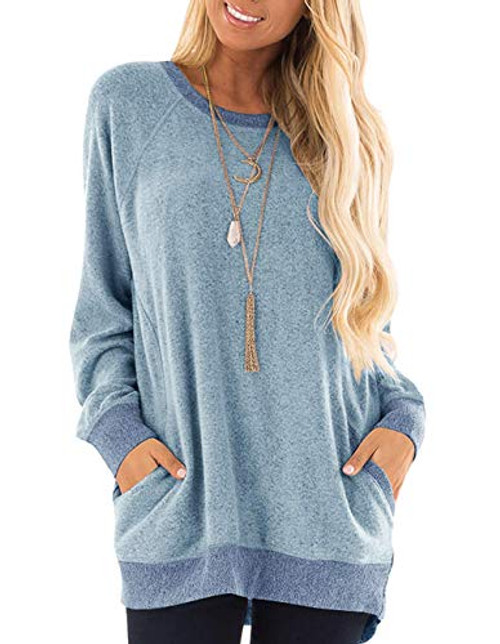 Womens Long Sleeve Tunic Tops Casual Color Block Pocket T Shirts Round Neck Blouses Sweatshirts Tops XXL Gray Blue Womens Long Sleeve Tunic Tops Casual Color Block Pocket T Shirts Round Neck Blouses Sweatshirts Tops XXL Gray Blue