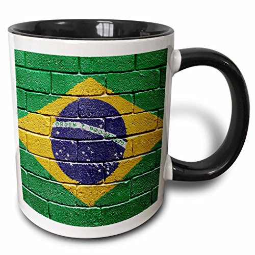 3dRose (mug_155195_4) National flag of Brazil painted onto a brick wall Brazilian - Two Tone Black Mug, 11oz 3dRose (mug_155195_4) National flag of Brazil painted onto a brick wall Brazilian - Two Tone Black Mug, 11oz