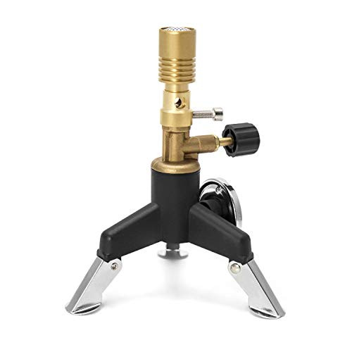 QWORK Lab Premium Brass Portable Bunsen Burner with Tripod Designed for Butane Canister with Gas and Air Adjustment for Heating Cooking disinfecting Welding