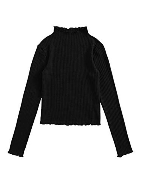 SOLY HUX Womens Mock Neck Long Sleeve Lettuce Trim T-Shirt Waffle Knit Top Black M SOLY HUX Womens Mock Neck Long Sleeve Lettuce Trim T-Shirt Waffle Knit Top Black M