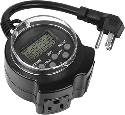 Clear Power Outdoor 24 Hour EZ Digital Programmable Timer 2 Grounded Outlets with 6 inch Cord Grounded Flat Plug