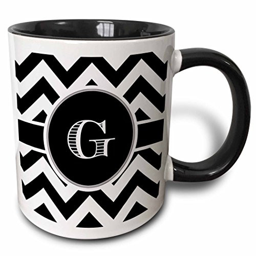 3dRose "Black and White Chevron Monogram Initial G" Mug, Black/White, 11 oz