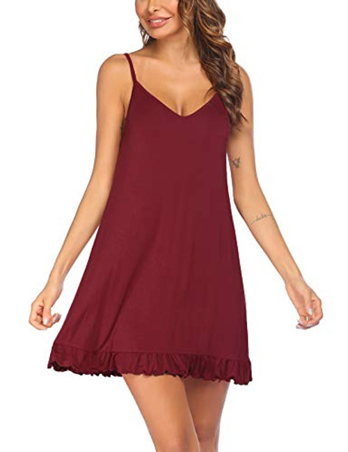 Ekouaer Sleepwear Womens Chemise Nightgown Soft Sleeveless Nighties Short V Neck Sleep Dress S-XXL Wine Red Ekouaer Sleepwear Womens Chemise Nightgown Soft Sleeveless Nighties Short V Neck Sleep Dress S-XXL Wine Red