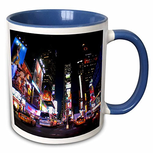 3dRose mug_4788_6" New York City Times Square Two Tone Blue Mug, 11 oz, Multicolor