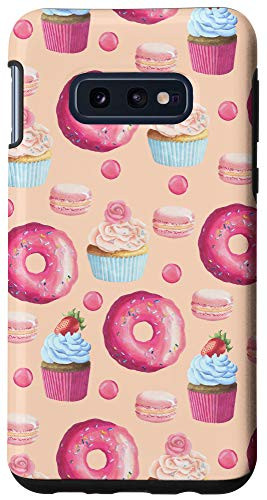 Galaxy S10e Vintage Donuts Cupcakes Pattern Pastel Pink Background Case