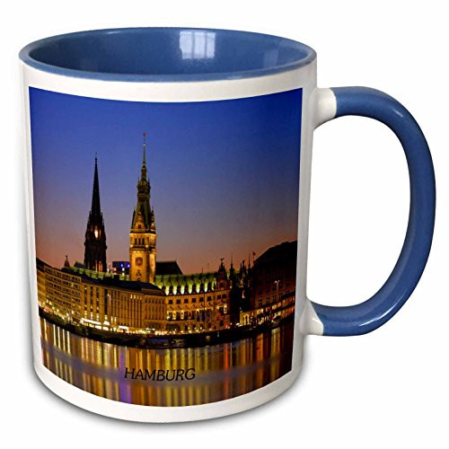 3dRose mug_50895_6 "Hamburg Germany At Nite" Two Tone Blue Mug, 11 oz, Multicolor