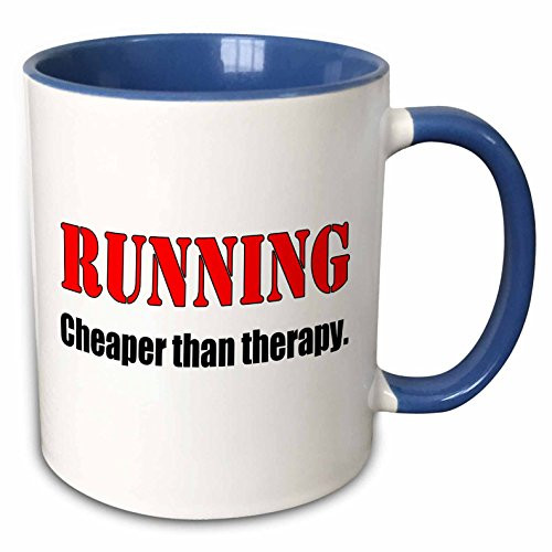 3dRose mug_194359_6 "Running. Cheaper than therapy. Red." Two Tone Mug, 11 oz, Red/Blue