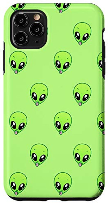 iPhone 11 Pro Max Alien Green Emoji Heads Cute Neon Alien Pattern Funny Sci-Fi Case