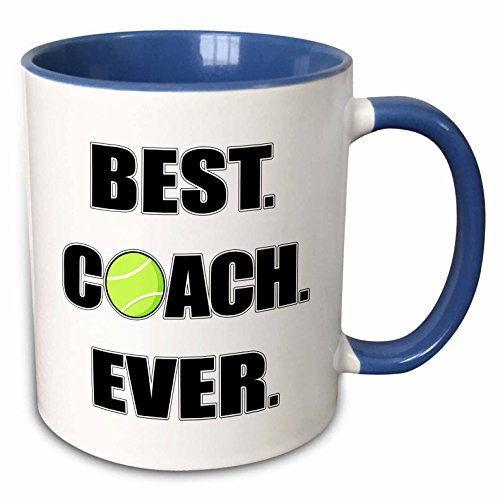 3dRose "Tennis - Best Coach Ever" Two Tone Blue Mug, 11 oz, Blue