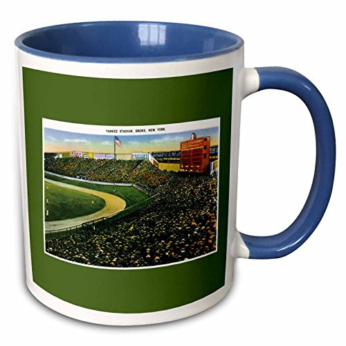 3dRose mug_170363_6 Yankee Stadium, Bronx, New York City Vintage Postcard Reproduction - Two Tone Blue Mug, 11oz