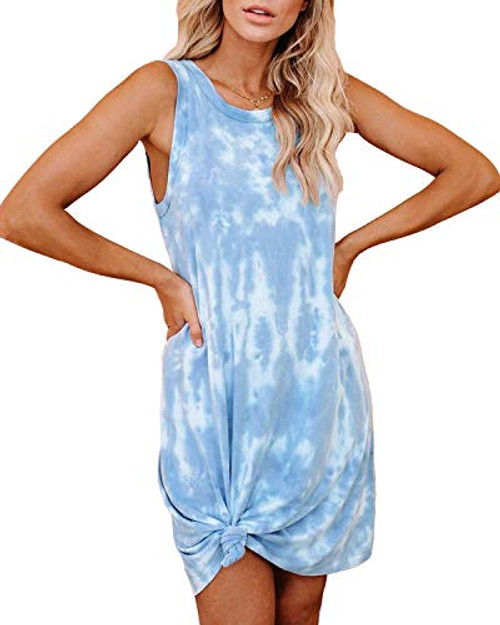PRETTYGARDEN Womens Casual Tie Dye Short Dress Crew Neck Sleeveless Loose T Shirt Mini Dress Blue PRETTYGARDEN Womens Casual Tie Dye Short Dress Crew Neck Sleeveless Loose T Shirt Mini Dress Blue