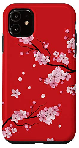 iPhone 11 Japanese Pink Cherry Blossom Sakura Flower Red Blackground Case