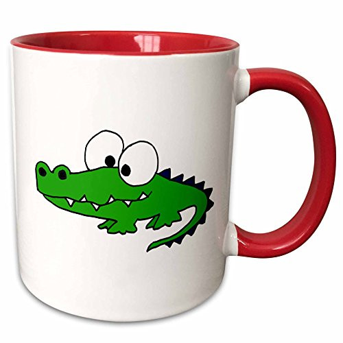 3dRose mug_195268_5 Funky Green Alligator - Two Tone Red Mug, 11oz