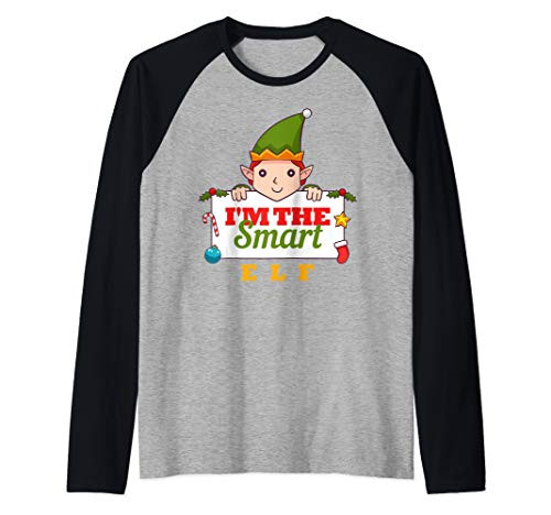 Matching Family Christmas Funny Costume Im The Smart Elf Raglan Baseball Tee