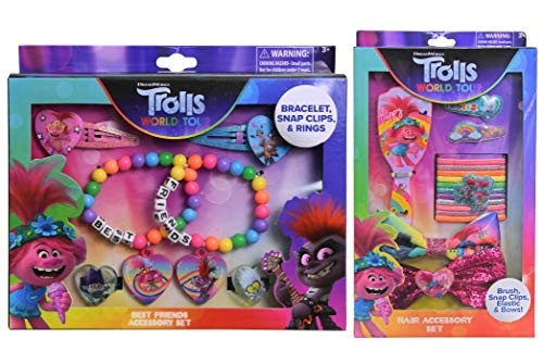 Trolls 2 Hair Styling Accessories with Charm Bracelet Kit Hair Bows for Girls Hair Accessories for Girls Hair Styling Kit Hair Charms Girl Hair Accessories Little Girl Hair Accessories Girl Toy