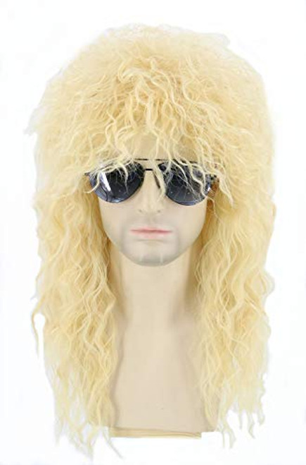 Topcosplay 80s Wigs for Men or Women Blonde Long Curly Rocker Punk Mullet Wig Halloween Costume Wigs