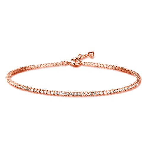 Richapex Womens Platinum Plated Silver Adjustable Cubic Zirconia Slider Tennis Anklets Rose Gold Richapex Womens Platinum Plated Silver Adjustable Cubic Zirconia Slider Tennis Anklets Rose Gold