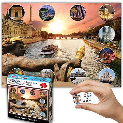 Think2Master Paris France View of Eiffel Tower from Seine River 1000 Pieces Jigsaw Puzzle_ for Teens   Adults Finished Puzzle Size of This European Travel Destination is 26_8 X 18_9